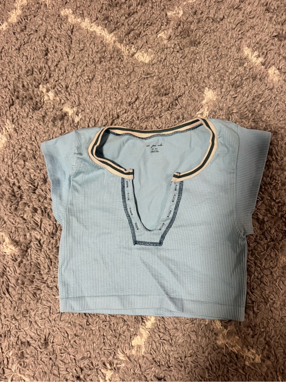 Urban Outfitters Light Blue Ribbed Crop Top with Contrast Trim NEVER WORN